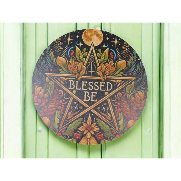 Blessed Be Pagan Wiccan Wooden Wall Sign 8x8 Pentagram - Picture 3 of 7